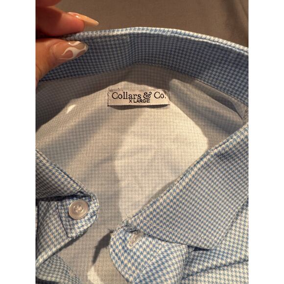 Collars & Co Semi Spread Blue Houndstooth Long Sleeve Polo Large - Picture 4 of 4